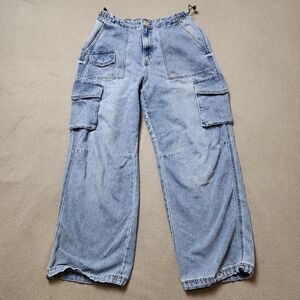 Aeropostale Women's Blue Cargo Jeans with Elastic Cuffs Size M Parachute Pants